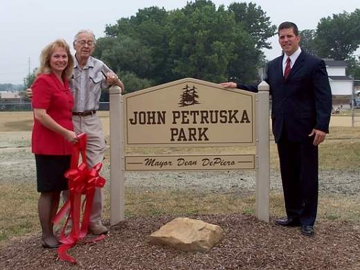 Dean with Councilwoman Mary Galinas and former Mayor John Petruska at the July 14, 2005 re-dedication of John Petruska Park (formerly Marlboro Park) in Ward 1.